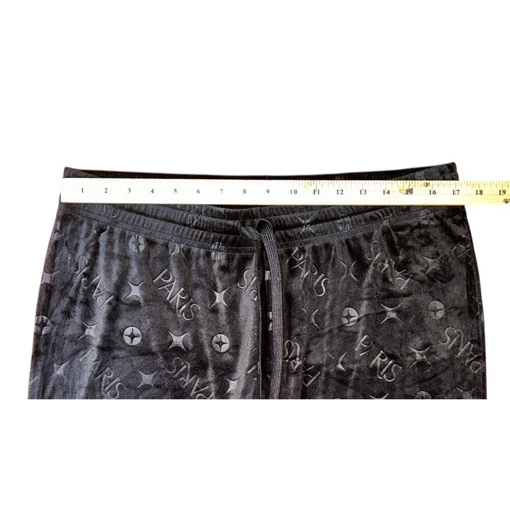 Paris Hilton Rhinestone Embossed "Iconic" Black Velour Track Lounge Pants XL - Picture 3 of 7